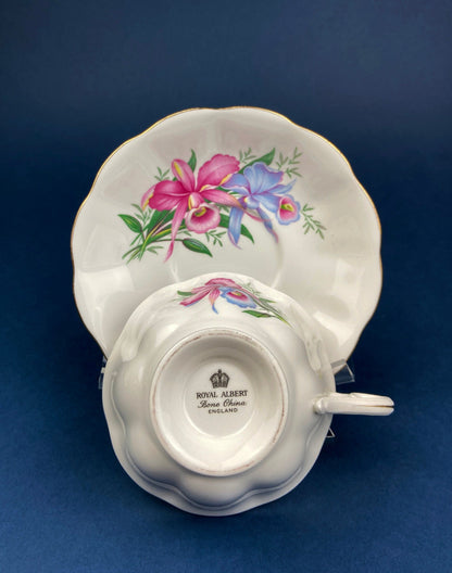 Vintage Tea/Coffee Cup and Saucer.  Royal Albert Orchid Motif. Fine Bone China. Made in England. Collectibles.  Replacements. - Tampa Home & Garden Store