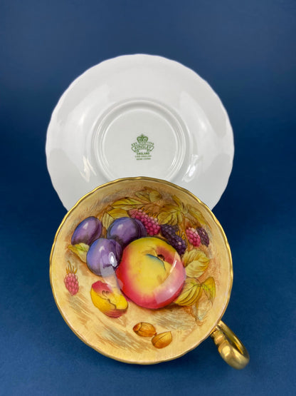 Vintage Tea Cup & Saucer. Aynsley Fine Bone China. Beautiful Fruit Motif: Peaches, Plums, Berries. Collectible Tea Set. Gift for Him or Her. - Tampa Home & Garden Store