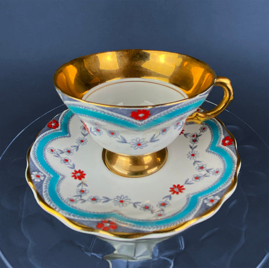 Vintage Tea Cup with Saucer.  Royal Dover Fine Bone China. Floral Wreath Motif. Made in England. - Tampa Home & Garden Store