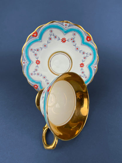 Vintage Tea Cup with Saucer.  Royal Dover Fine Bone China. Floral Wreath Motif. Made in England. - Tampa Home & Garden Store