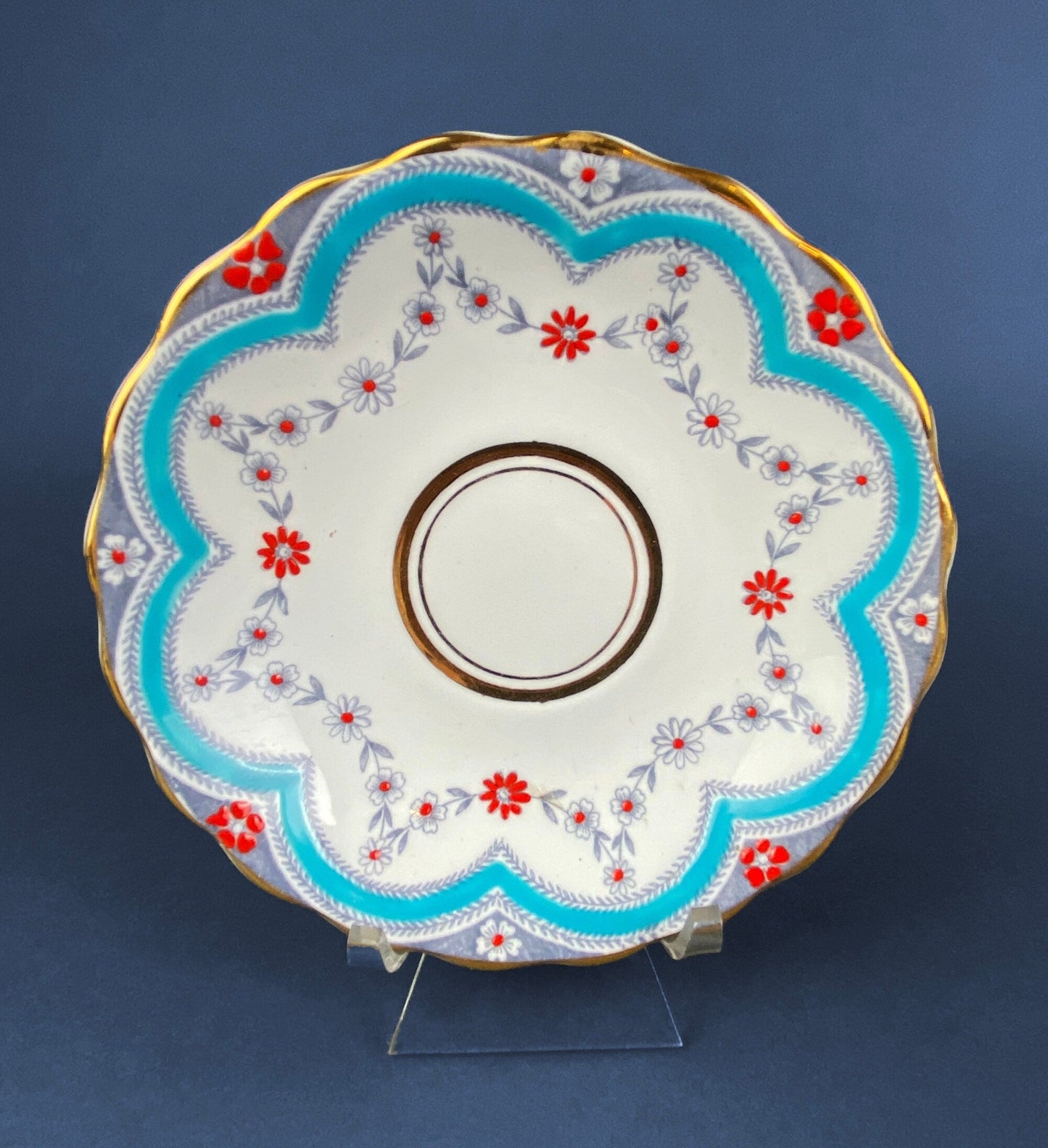 Vintage Tea Cup with Saucer.  Royal Dover Fine Bone China. Floral Wreath Motif. Made in England. - Tampa Home & Garden Store
