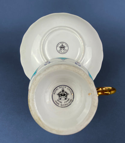 Vintage Tea Cup with Saucer.  Royal Dover Fine Bone China. Floral Wreath Motif. Made in England. - Tampa Home & Garden Store