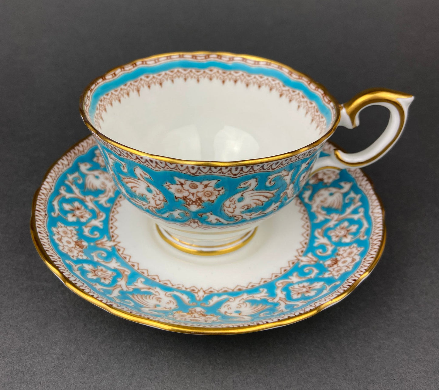 Vintage Tea Cup with Saucer.  Royal Dover Fine Bone China. Floral Wreath Motif. Made in England. - Tampa Home & Garden Store