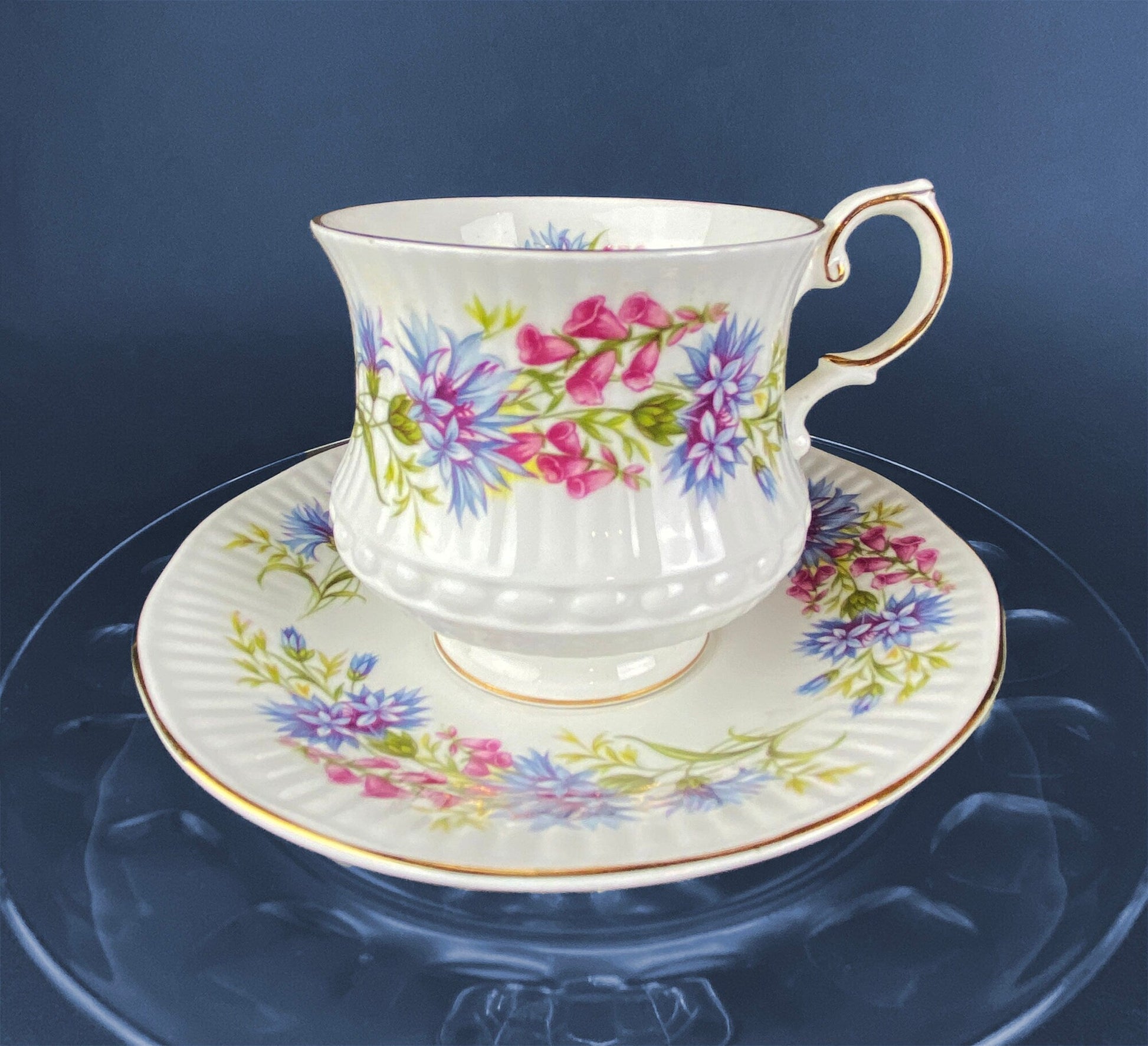 Vintage Tea Cup with Saucer.  Royal Dover Fine Bone China. Floral Wreath Motif. Made in England. - Tampa Home & Garden Store