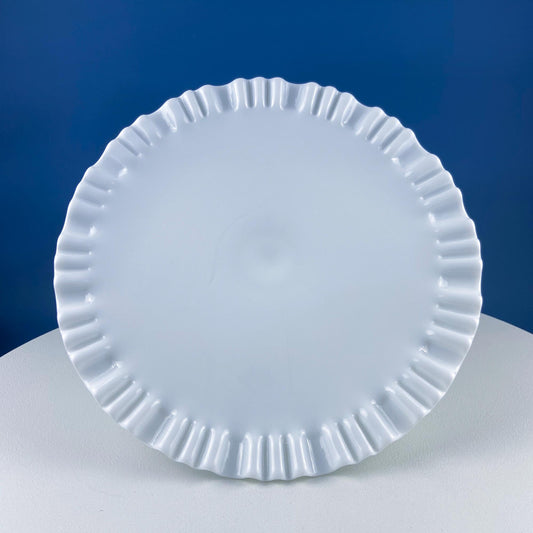Vintage Thumb Print Milk Glass Cake Stand. White 12" Cake Serving Platter with Ruffled Edge. Wedding Birthday Holiday Celebration. - Tampa Home & Garden Store