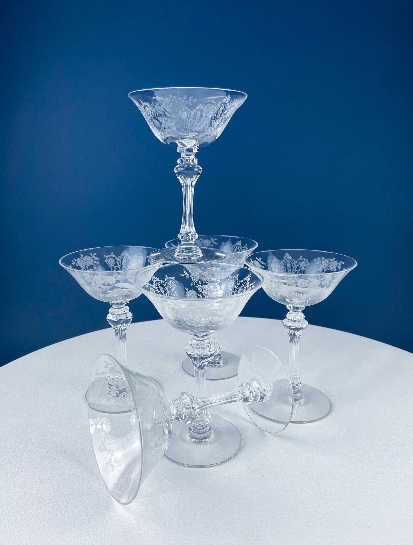 Vintage Tiffin Franciscan Champagne Stemware. Cherokee Rose Motif. Set of 8 Stunning Etched Champagne Glasses. Fine Dining. Fancy Barware. - Tampa Home & Garden Store