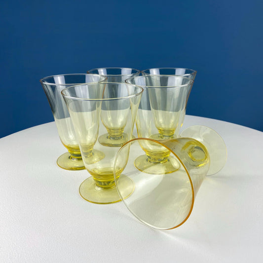 Vintage Topaz Fostoria Iced Tea Water Parfait Stemmed Glasses. Set of 6 Light Yellow Stemware. Dining Room Decor. Gold Table Decor. - Tampa Home & Garden Store