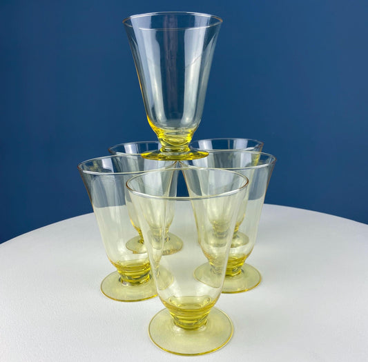 Vintage Topaz Fostoria Iced Tea Water Parfait Stemmed Glasses. Set of 6 Light Yellow Stemware. Dining Room Decor. Gold Table Decor. - Tampa Home & Garden Store