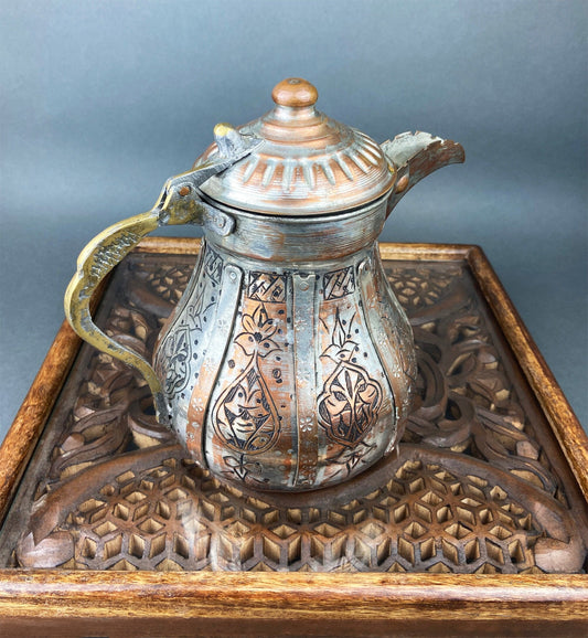 Vintage Turkish Copper Coffe Pot with Lid. Primitive Hand Hammered Dish. Collectible Rustic Home Decor. - Tampa Home & Garden Store