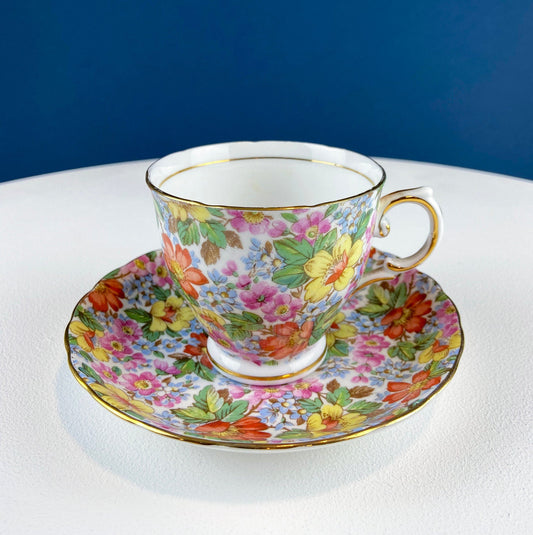 Vintage Tuscan Cup and Saucer: Hand-Painted Floral Tea Set - Tampa Home & Garden Store