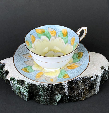 Vintage Tuscan Teacup and Saucer: Black, White, Gold Floral Bone China - Tampa Home & Garden Store