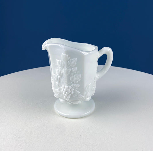 Vintage Westmoreland Milk Glass Pitchers with Vine & Grape Motif. 2 White Creamers.  Dining Room Table Decor. Serveware. Gift for Him or Her - Tampa Home & Garden Store