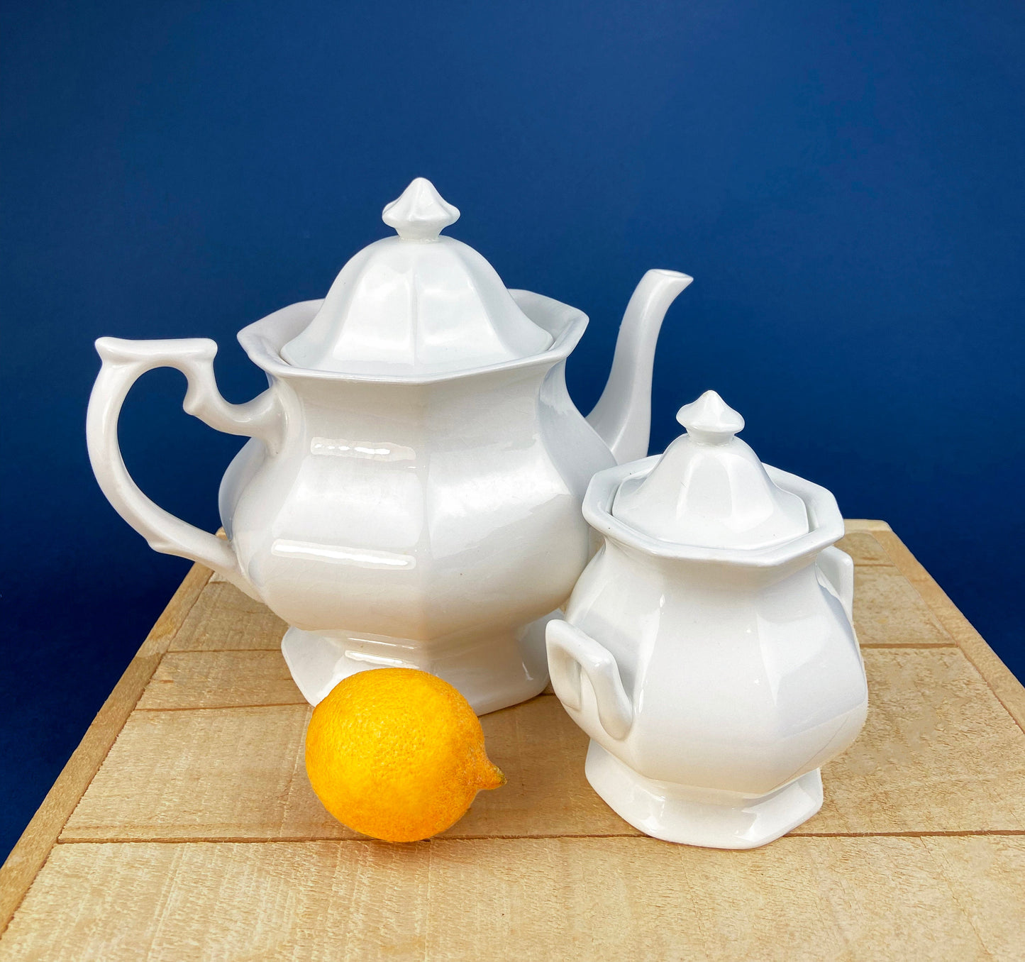 Vintage White Tea Pot and Sugar Bowl. Real English Ironstone by WM Adams and Sons. Micratex, England. - Tampa Home & Garden Store