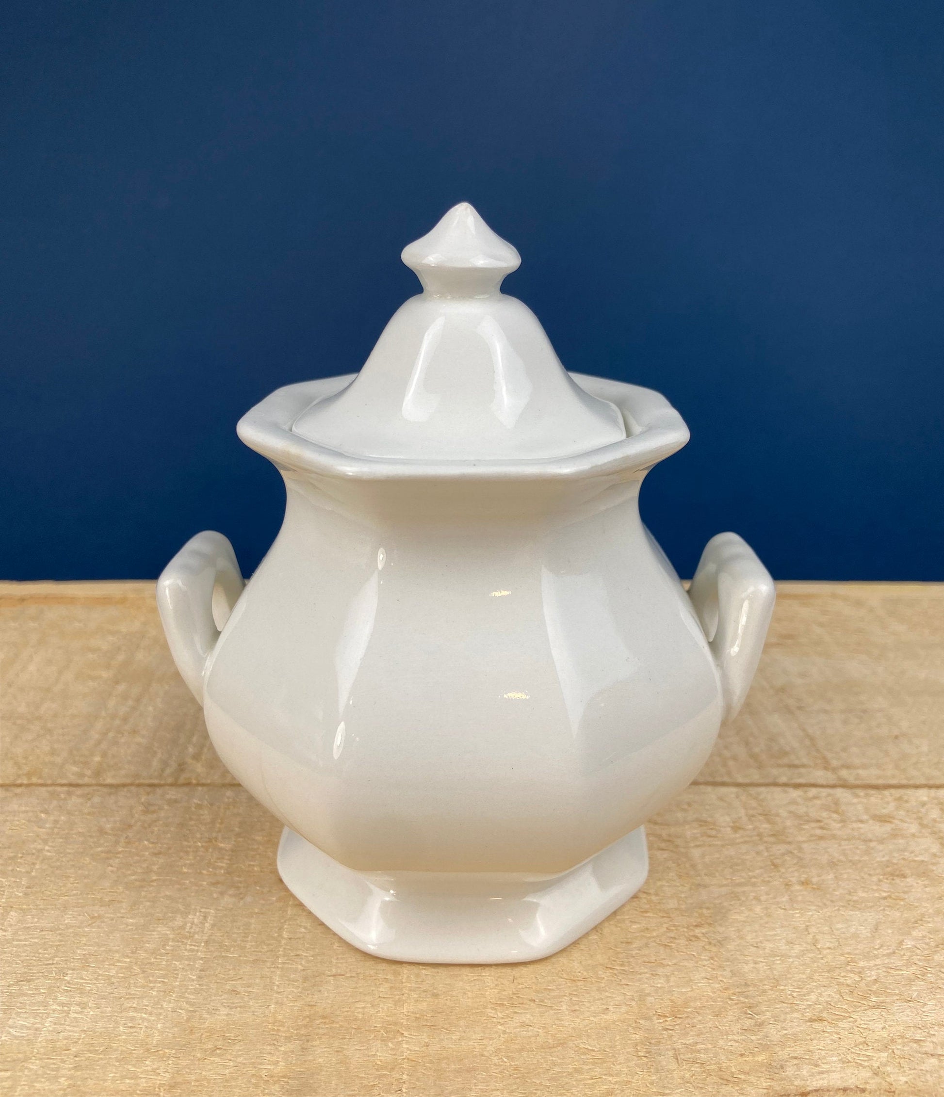 Vintage White Tea Pot and Sugar Bowl. Real English Ironstone by WM Adams and Sons. Micratex, England. - Tampa Home & Garden Store