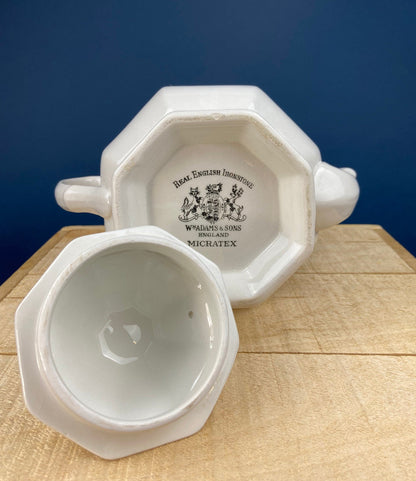 Vintage White Tea Pot and Sugar Bowl. Real English Ironstone by WM Adams and Sons. Micratex, England. - Tampa Home & Garden Store