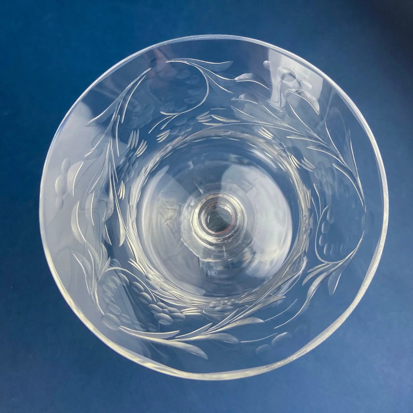 Set of 4 Newton Crystal goblets, clear stemware with swirl etched floral pattern on Tampa Home & Garden Store