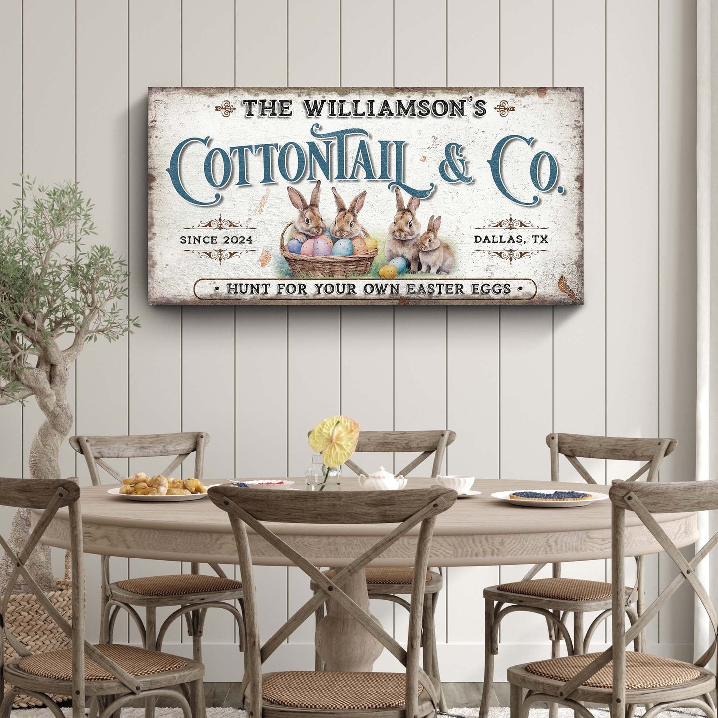 Vintage Easter Sign II canvas by Tailored Canvases with cream finish and blue lettering on Tampa Home & Garden Store
