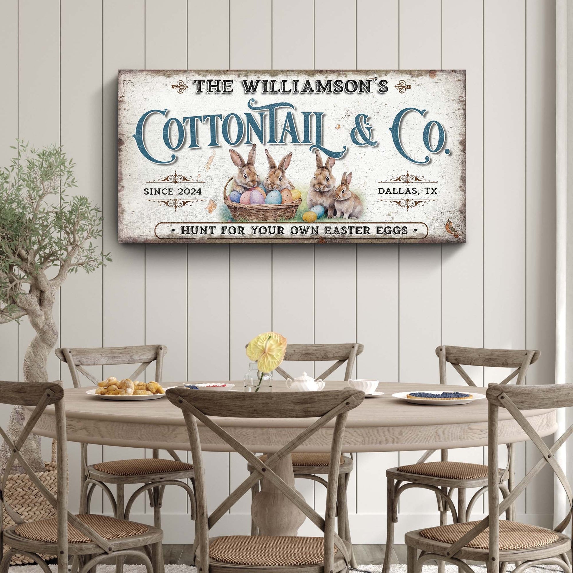 Vintage Easter Sign II canvas by Tailored Canvases with cream finish and blue lettering on Tampa Home & Garden Store