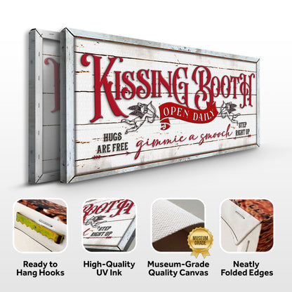 Vintage rustic kissing booth sign canvas by Tailored Canvases on white distressed wood on Tampa Home & Garden Store