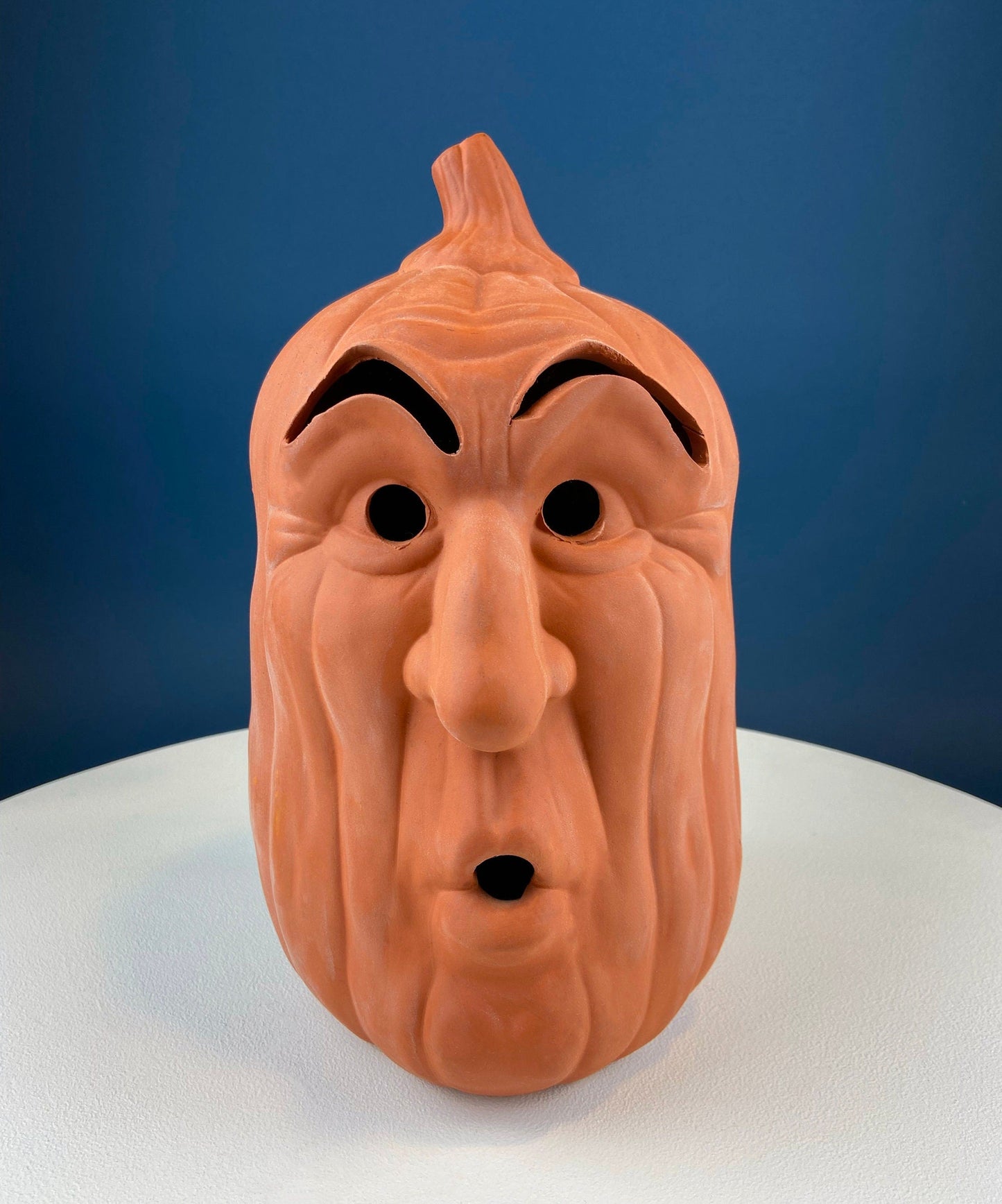Set of Two Large Clay Pumpkins Making Scary Funny Faces. Candle or Light Kit. Halloween Thanksgiving Fall Decor. Home, Porch or Retail.