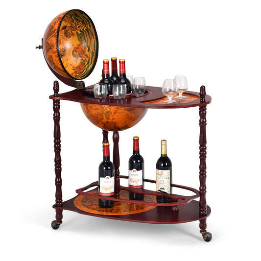 Vintage Globe Rolling Wine Bar Cart with Extra Shelf - Tampa Home & Garden Store