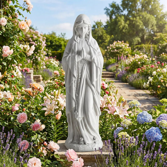 Virgin Mary garden statue, 29.5 inch tall religious sculpture, white finish, DirectDeals on Tampa Home & Garden Store