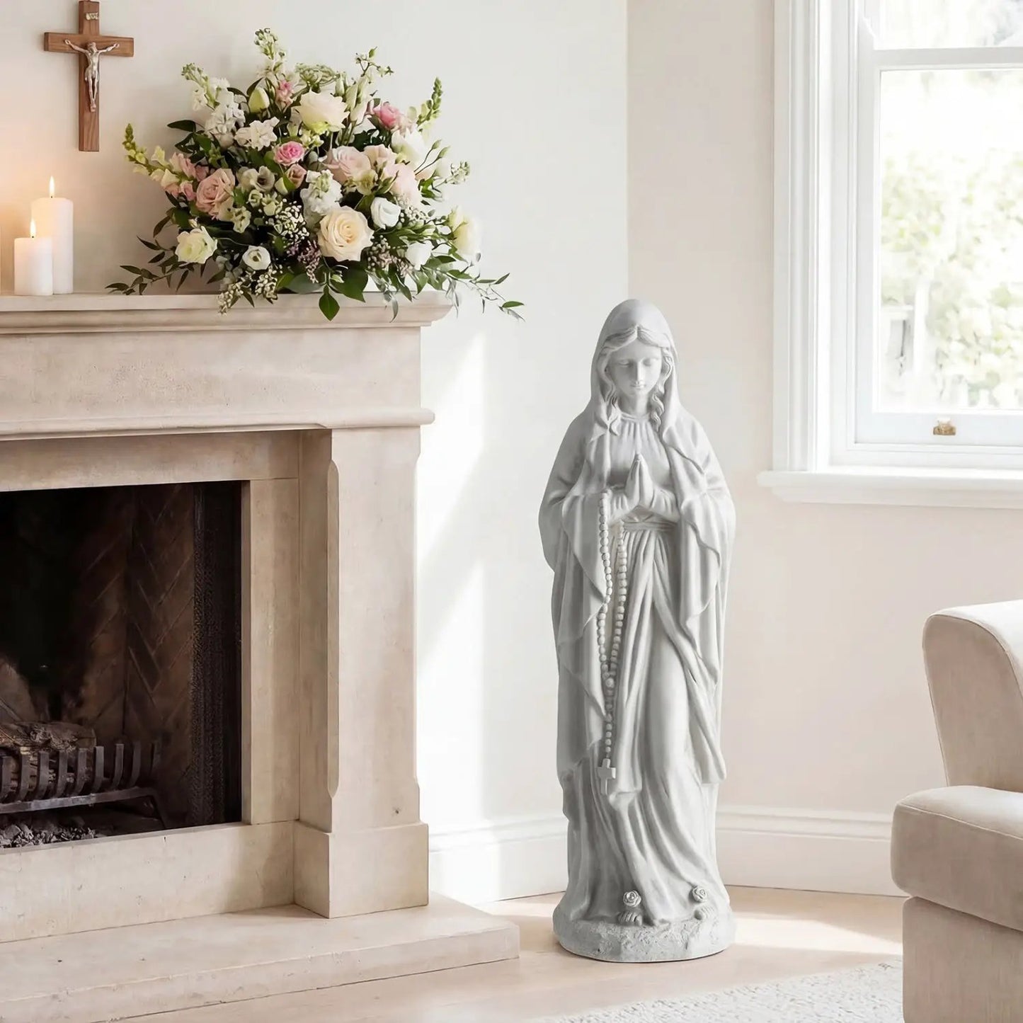 Virgin Mary Statue and Outdoor Sculpture
