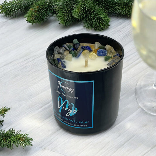 Virgo Zodiac Crystal Candle with Citrine, Lapis Lazuli, and Green Aventurine | Coconut-Soy Wax Candle, 9oz - Tampa Home & Garden Store