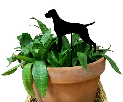 Vizsla Plant Stake Rustica Ornamentals black silhouette on stake in terracotta pot with green leaves on Tampa Home & Garden Store