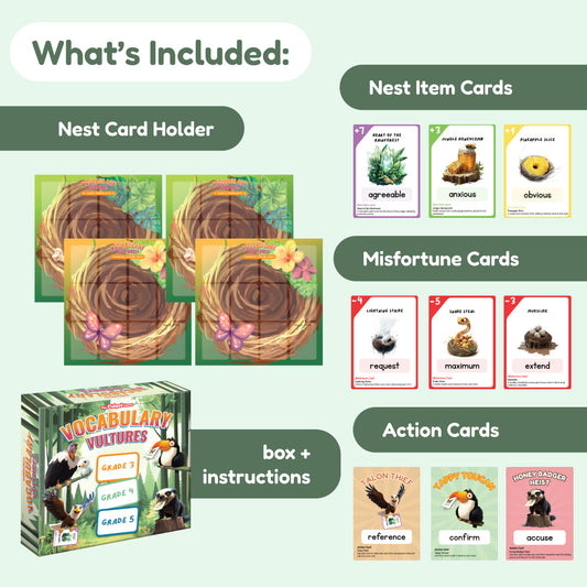 Vocabulary Vultures educational toy by The Fidget Games; nest card set with boxed game on Tampa Home & Garden Store