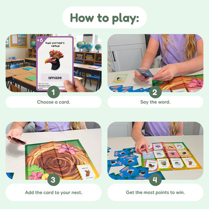 Vocabulary Vultures educational card game by The Fidget Games, classroom with colorful cards on Tampa Home & Garden Store