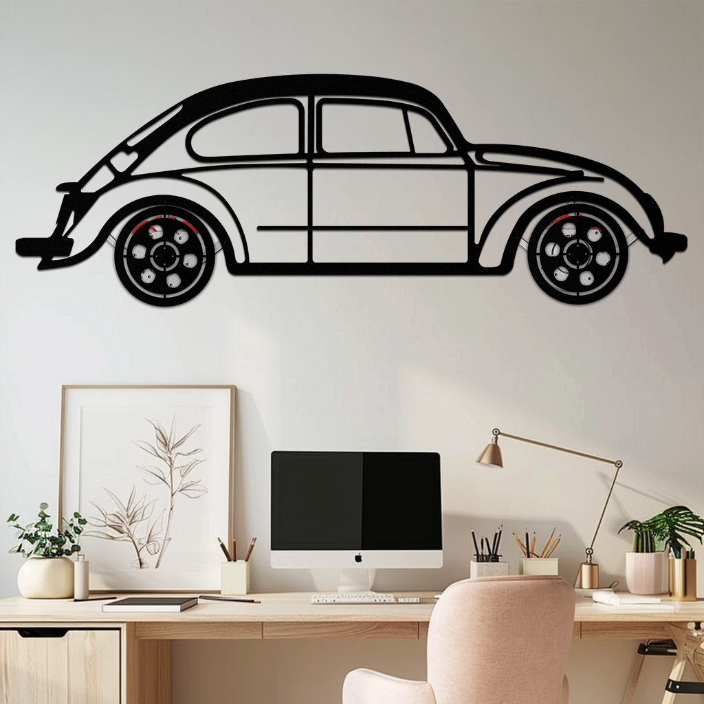 Volkswagen Beetle “Tosbiq” Metal Wall Art – Classic Bug Silhouette with Rotating Wheels-KAFMEKA068 - Tampa Home & Garden Store