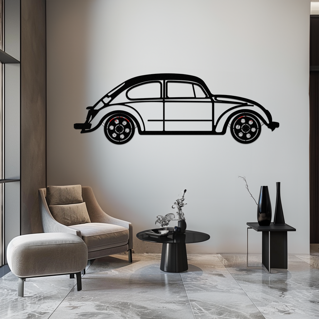 Volkswagen Beetle “Tosbiq” Metal Wall Art – Classic Bug Silhouette with Rotating Wheels-KAFMEKA068 - Tampa Home & Garden Store