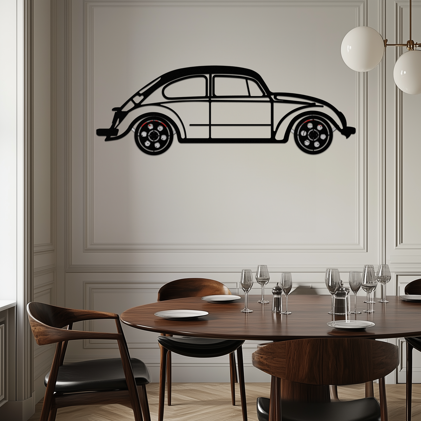 Volkswagen Beetle “Tosbiq” Metal Wall Art – Classic Bug Silhouette with Rotating Wheels-KAFMEKA068 - Tampa Home & Garden Store