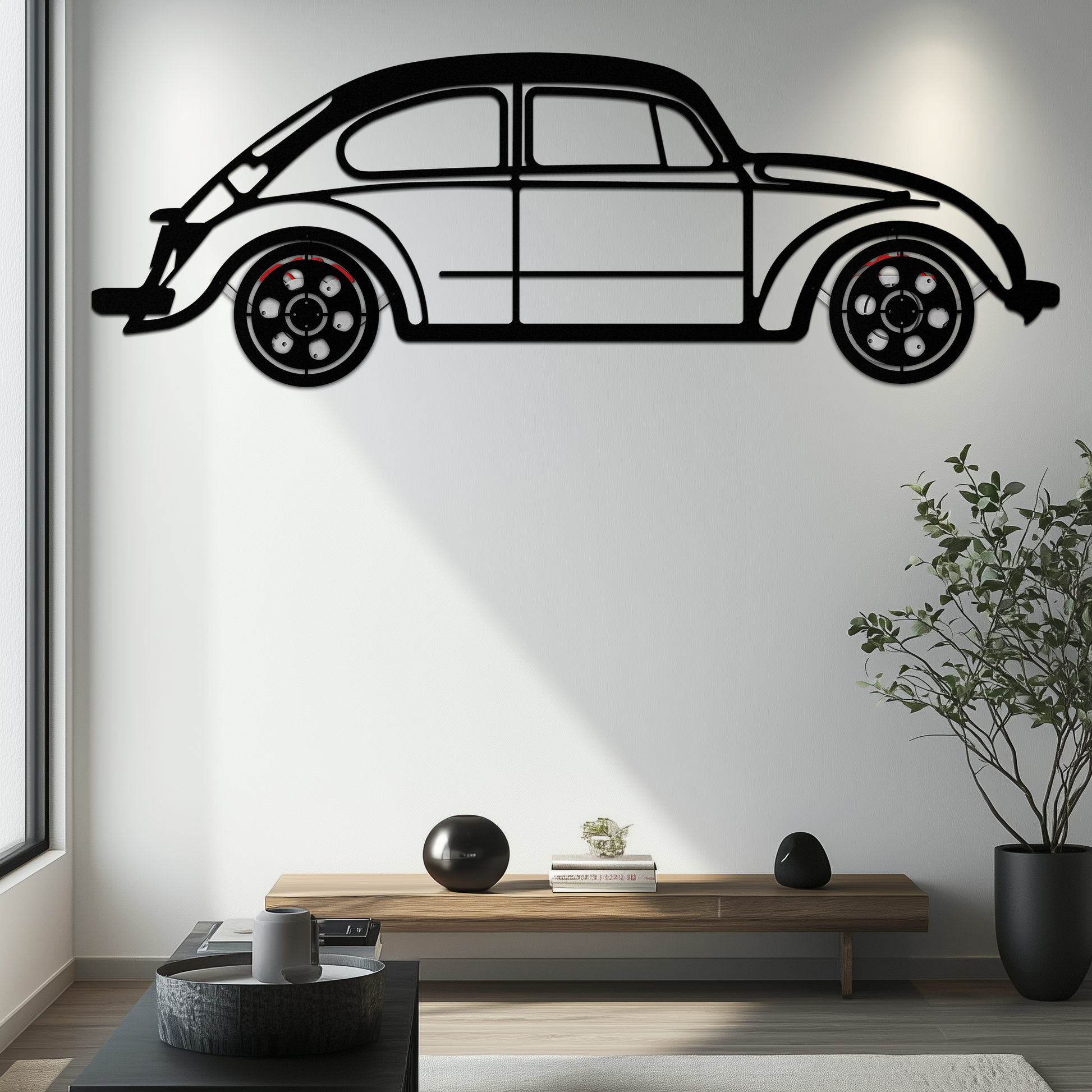 Volkswagen Beetle “Tosbiq” Metal Wall Art – Classic Bug Silhouette with Rotating Wheels-KAFMEKA068 - Tampa Home & Garden Store