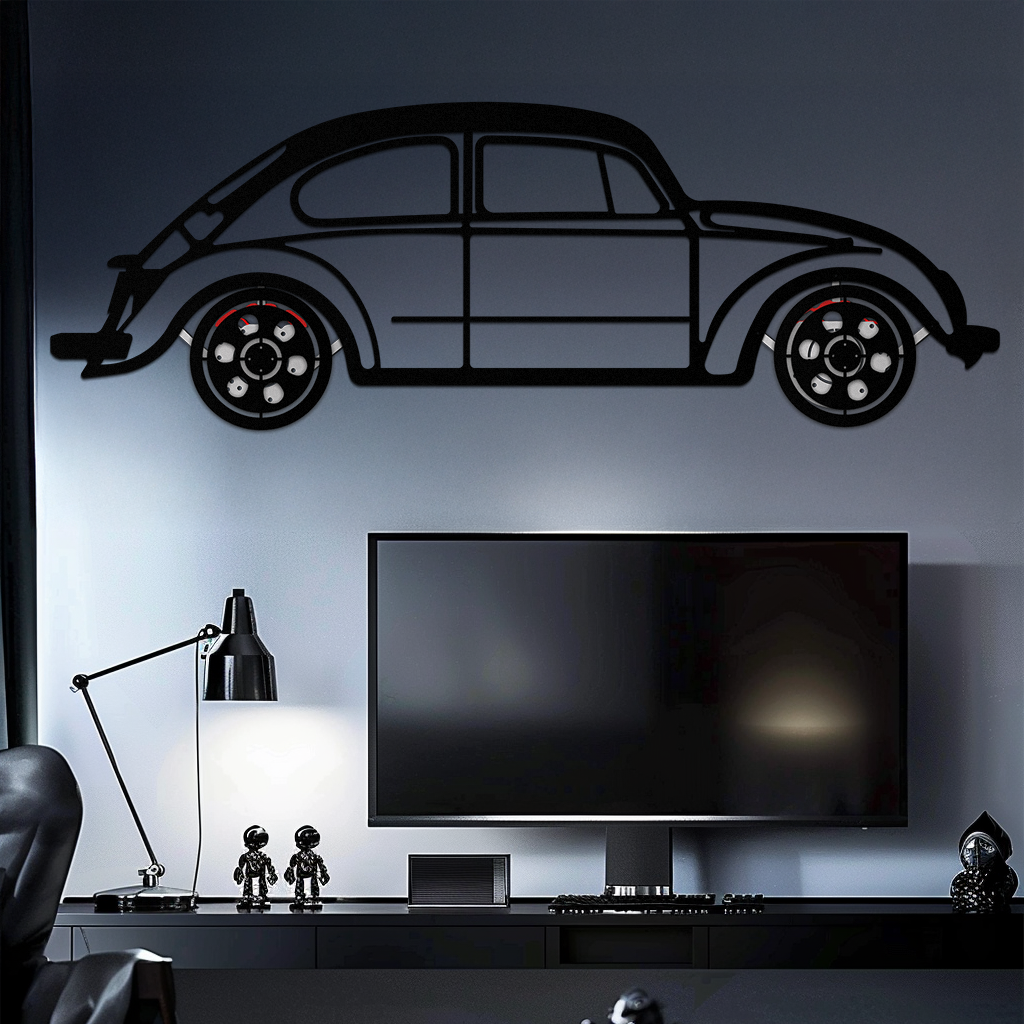 Volkswagen Beetle “Tosbiq” Metal Wall Art – Classic Bug Silhouette with Rotating Wheels-KAFMEKA068 - Tampa Home & Garden Store