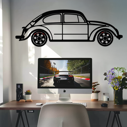 Volkswagen Beetle “Tosbiq” Metal Wall Art – Classic Bug Silhouette with Rotating Wheels-KAFMEKA068 - Tampa Home & Garden Store