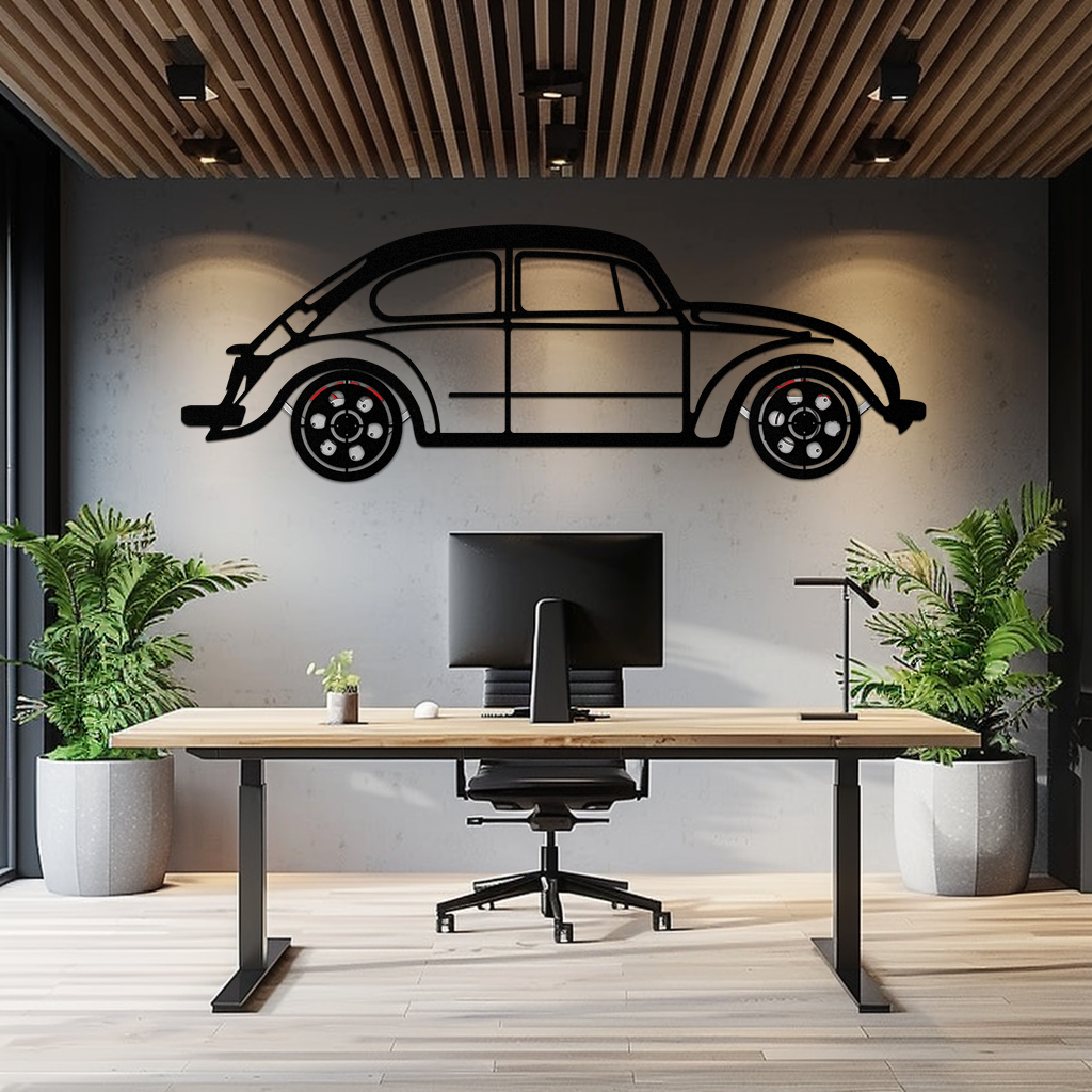 Volkswagen Beetle “Tosbiq” Metal Wall Art – Classic Bug Silhouette with Rotating Wheels-KAFMEKA068 - Tampa Home & Garden Store