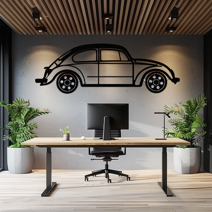 Volkswagen Beetle “Tosbiq” Metal Wall Art – Classic Bug Silhouette with Rotating Wheels-KAFMEKA068 - Tampa Home & Garden Store