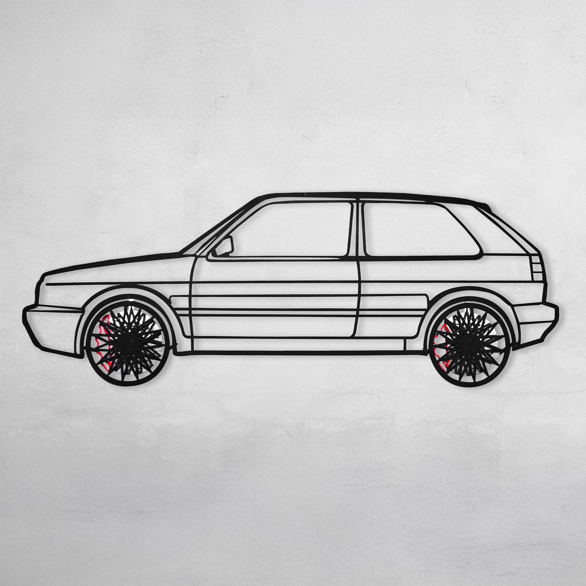 Volkswagen Golf Mk1 Wall Art – Classic Hot Hatch Steel Silhouette with Spinning Wheels-KAFMEKA046 - Tampa Home & Garden Store
