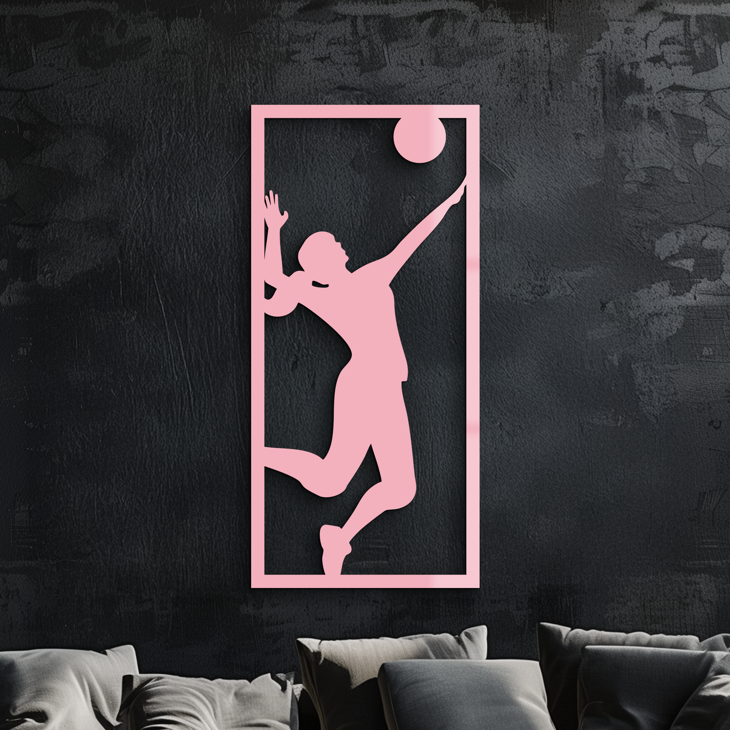Volleyball Player Silhouette Metal Wall Art - Pink Modern Sports Décor - KAFGP186 - Tampa Home & Garden Store