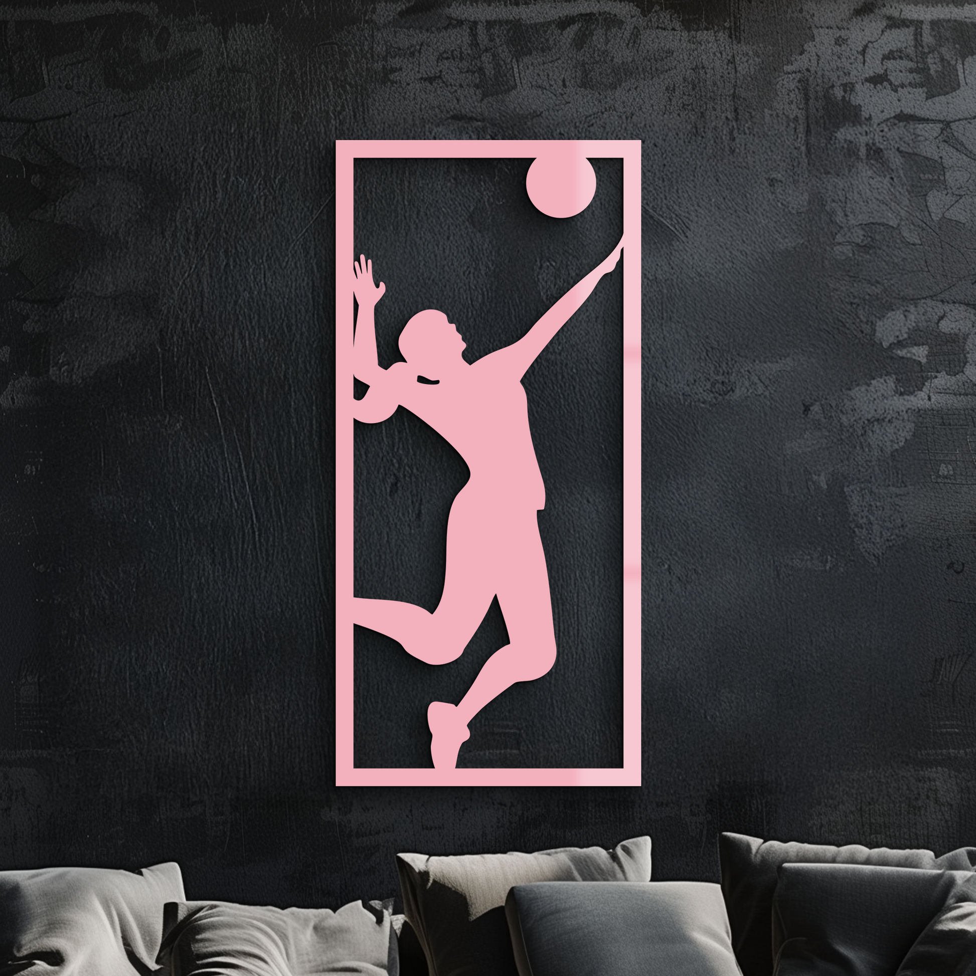 Volleyball Player Silhouette Metal Wall Art - Pink Modern Sports Décor - KAFGP186 - Tampa Home & Garden Store