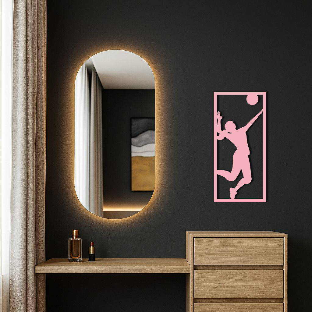 Volleyball Player Silhouette Metal Wall Art - Pink Modern Sports Décor - KAFGP186 - Tampa Home & Garden Store