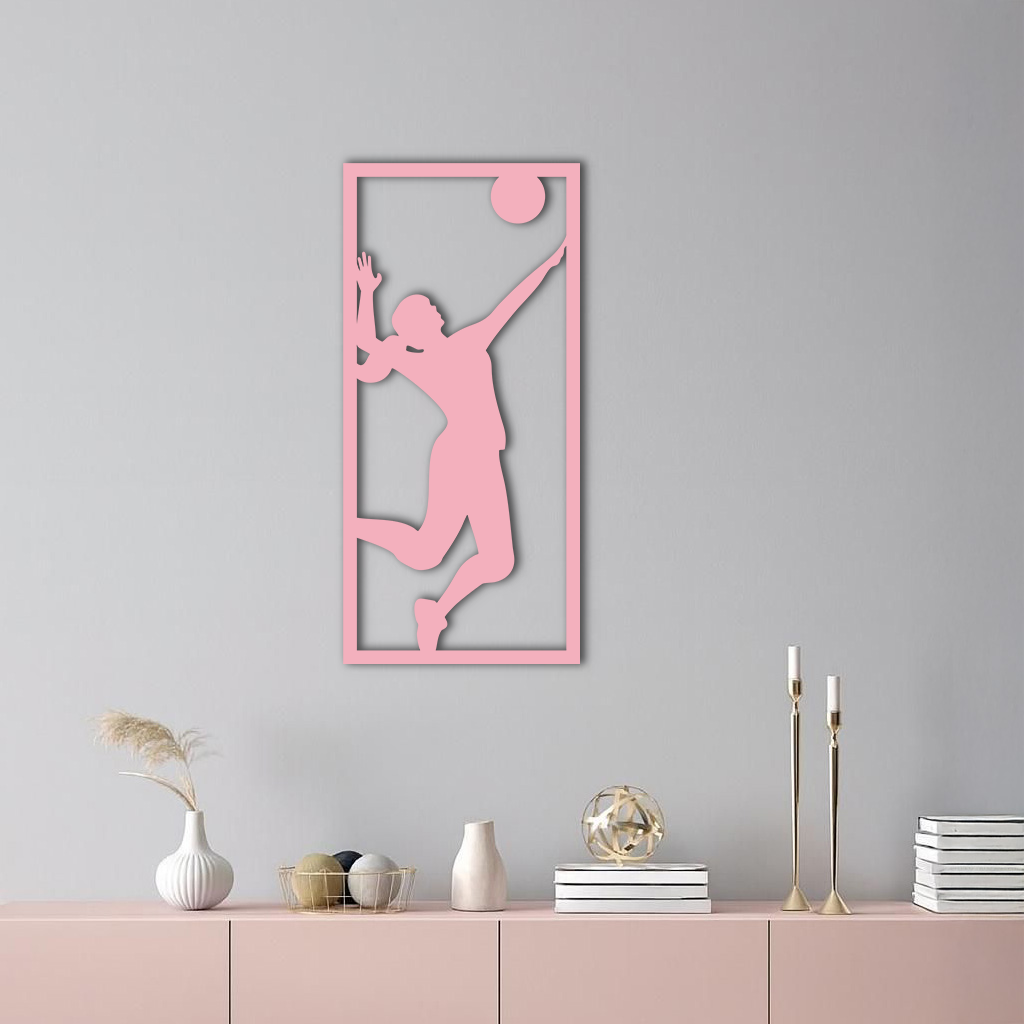 Volleyball Player Silhouette Metal Wall Art - Pink Modern Sports Décor - KAFGP186 - Tampa Home & Garden Store