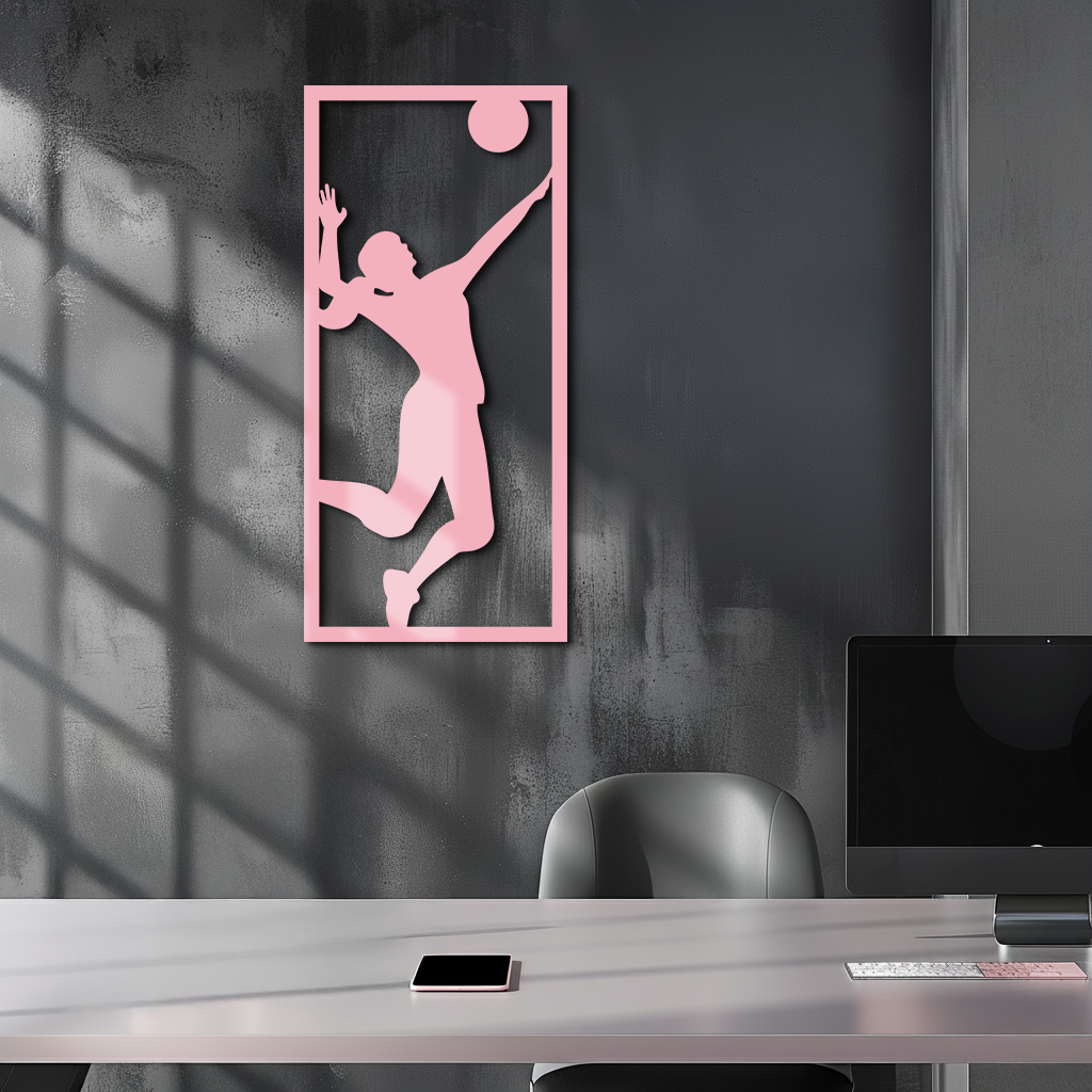 Volleyball Player Silhouette Metal Wall Art - Pink Modern Sports Décor - KAFGP186 - Tampa Home & Garden Store