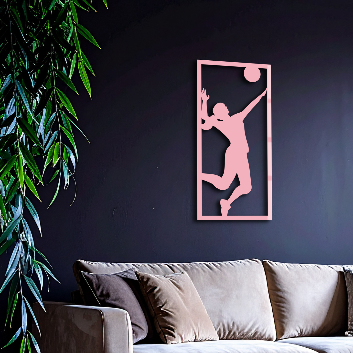 Volleyball Player Silhouette Metal Wall Art - Pink Modern Sports Décor - KAFGP186 - Tampa Home & Garden Store