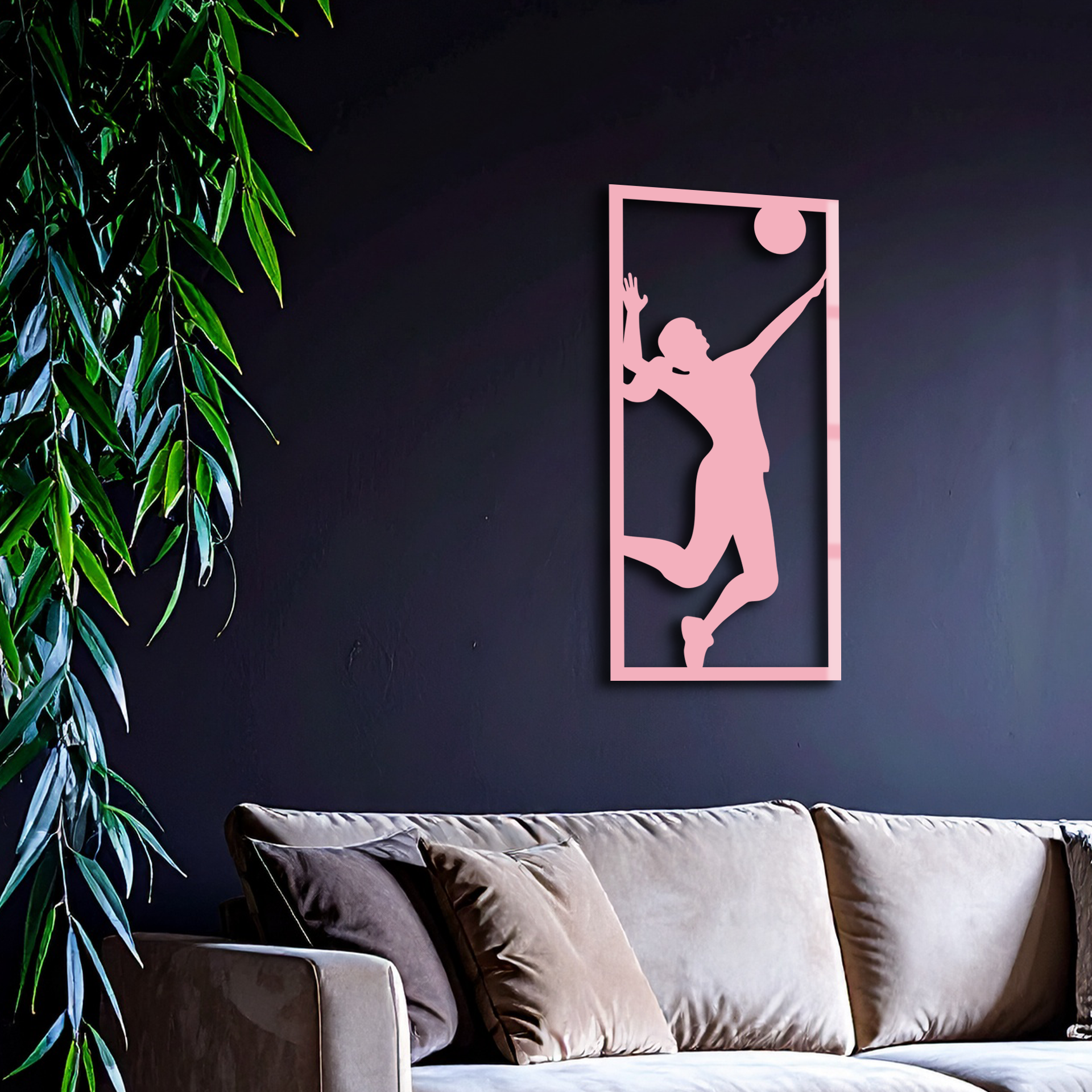 Volleyball Player Silhouette Metal Wall Art - Pink Modern Sports Décor - KAFGP186 - Tampa Home & Garden Store
