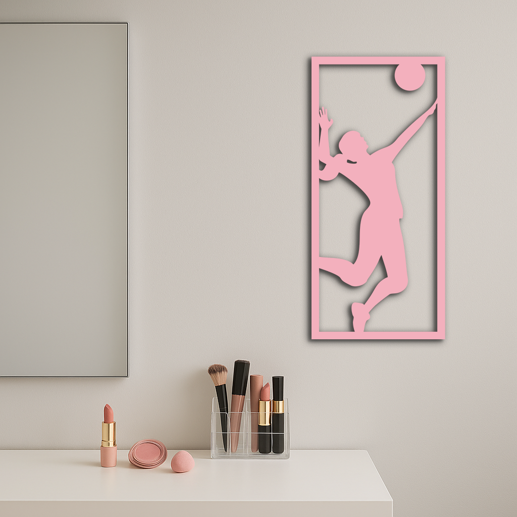 Volleyball Player Silhouette Metal Wall Art - Pink Modern Sports Décor - KAFGP186 - Tampa Home & Garden Store
