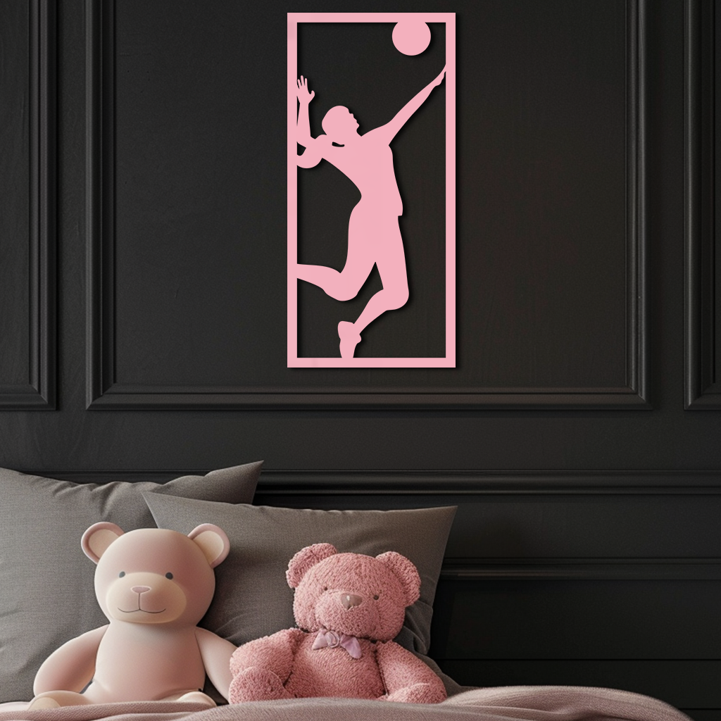 Volleyball Player Silhouette Metal Wall Art - Pink Modern Sports Décor - KAFGP186 - Tampa Home & Garden Store
