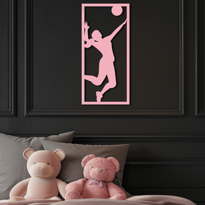Volleyball Player Silhouette Metal Wall Art - Pink Modern Sports Décor - KAFGP186 - Tampa Home & Garden Store